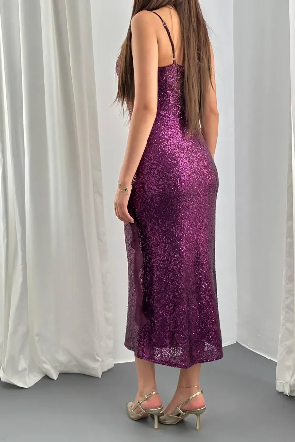 Robe à volants en mousseline à sequins violette en gros