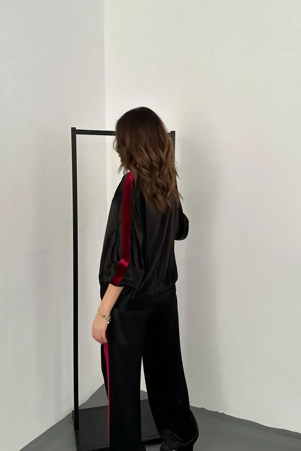 Wholesale Black Velvet Striped Satin Tracksuit