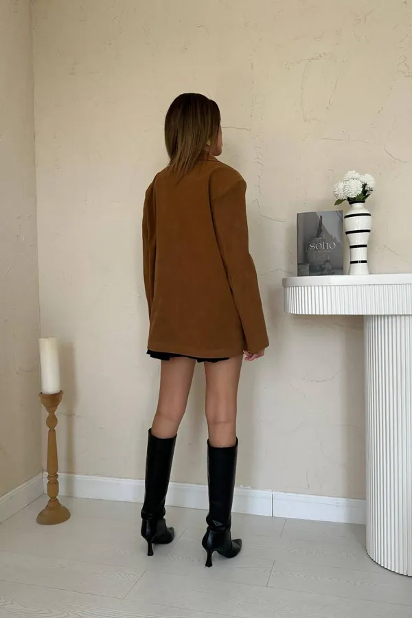 Wholesale Camel Blazer Suede Jacket