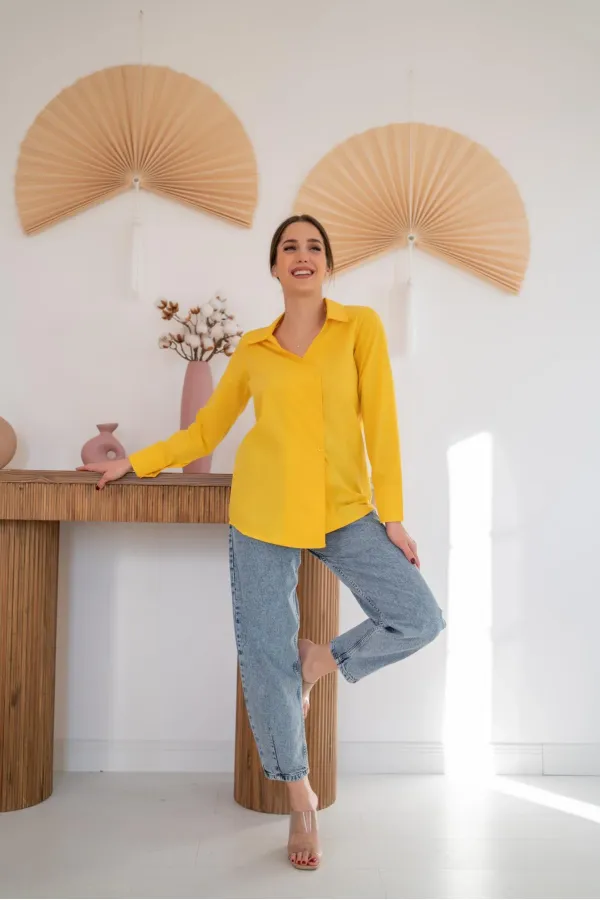 Chemise jaune à boutons en gros