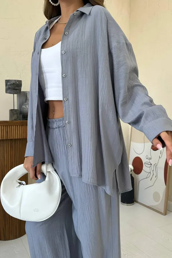 Ensemble chemise et pantalon ample gris Alice en gros