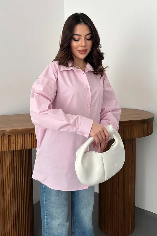 Toptan Pembe Arkası Lastikli Gömlek
