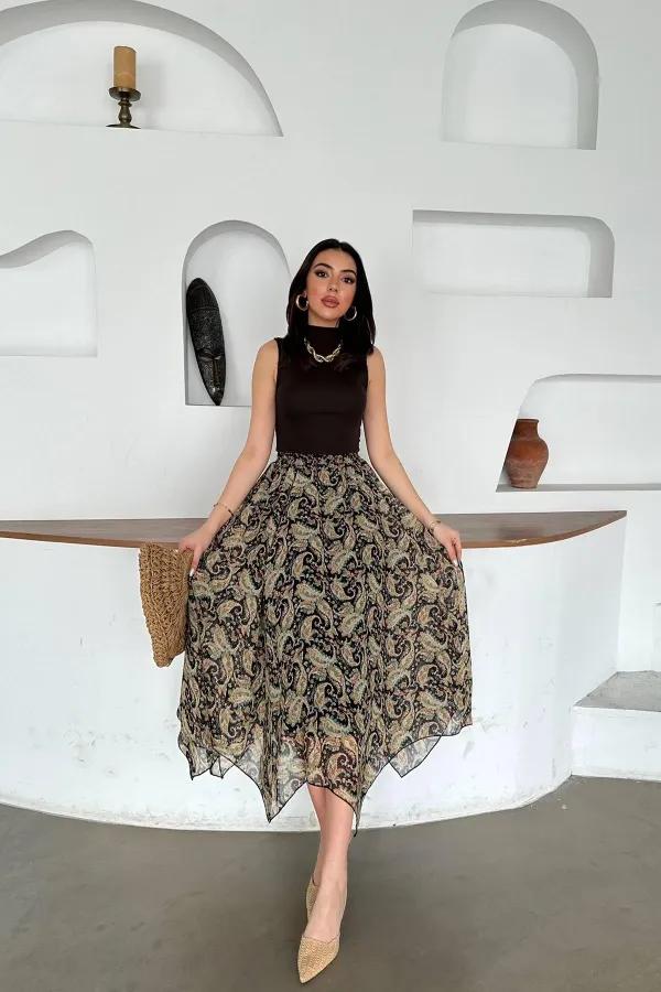 Jupe fendue en mousseline bleu marine à motifs, vente en gros