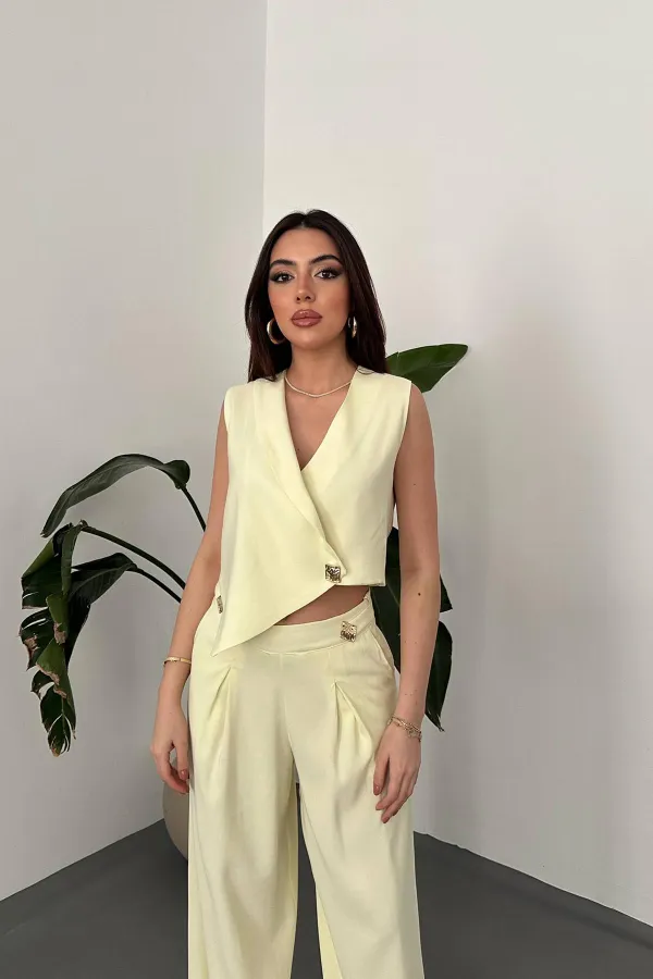 Wholesale Yellow Asymmetrical Vest and Pants Set