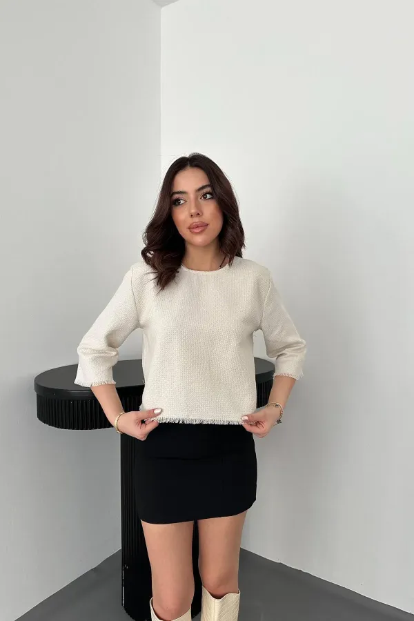 Chemisier blanc à pompons en gros