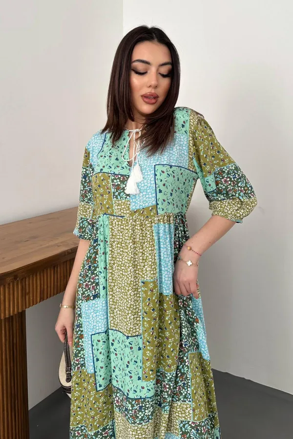 Robe verte décontractée à motifs en gros