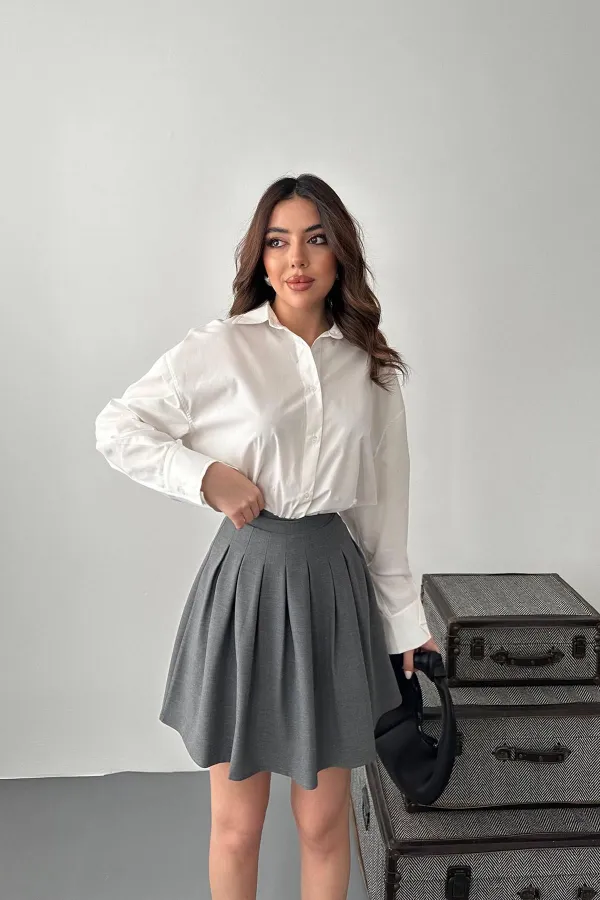 Toptan Gri Pilikaşe Mini Etek