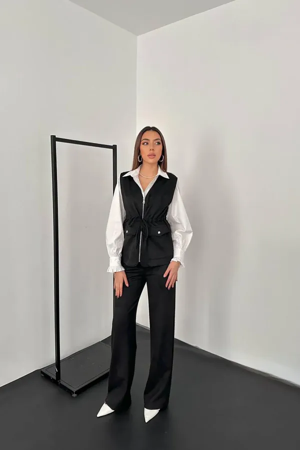 Ensemble gilet et pantalon en daim noir en vente en gros