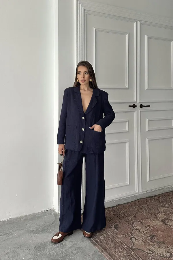 Toptan Lacivert Oversize Müslin Takım