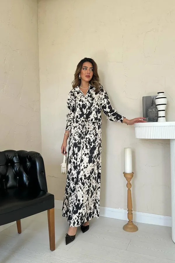 Costume en viscose beige noir à motifs en gros