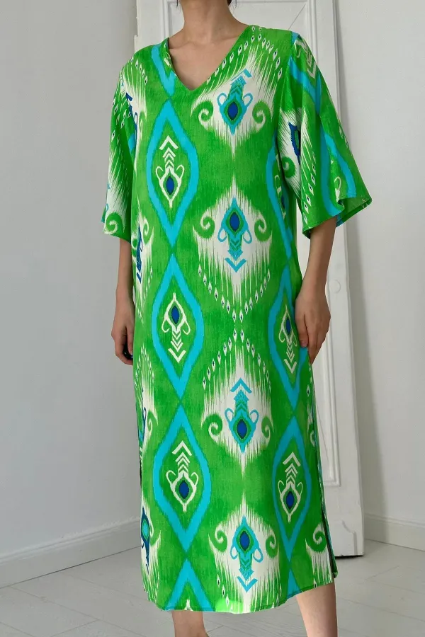Robe fendue verte en viscose en gros