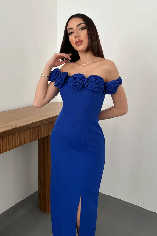 Robe Saxe Madonna à col rose en gros