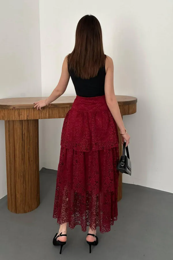 Jupe superposée en dentelle bordeaux en gros