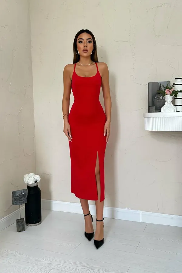 Robe dos nu rouge en gros