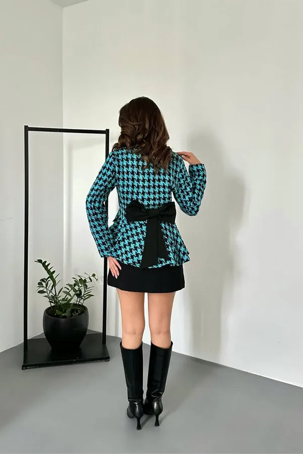 Veste bleue avec nœud dans le dos en gros