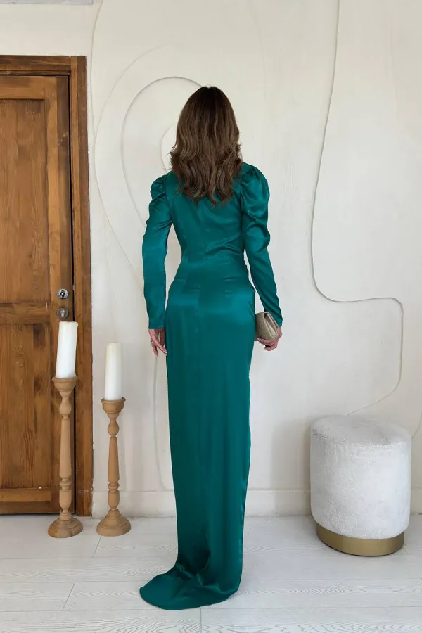 Robe fendue sur la poitrine couleur émeraude en gros