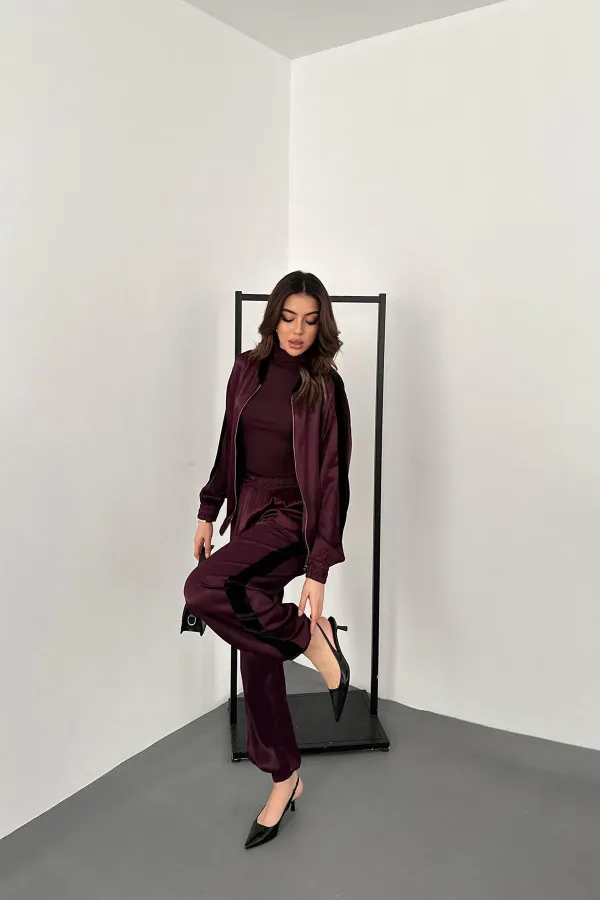 Survêtement en satin rayé velours bordeaux, vente en gros