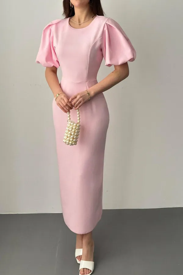 Wholesale Pink Balloon Sleeve Dress