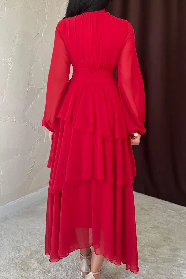 Toptan Kırmızı Bel Detaylı Elbise