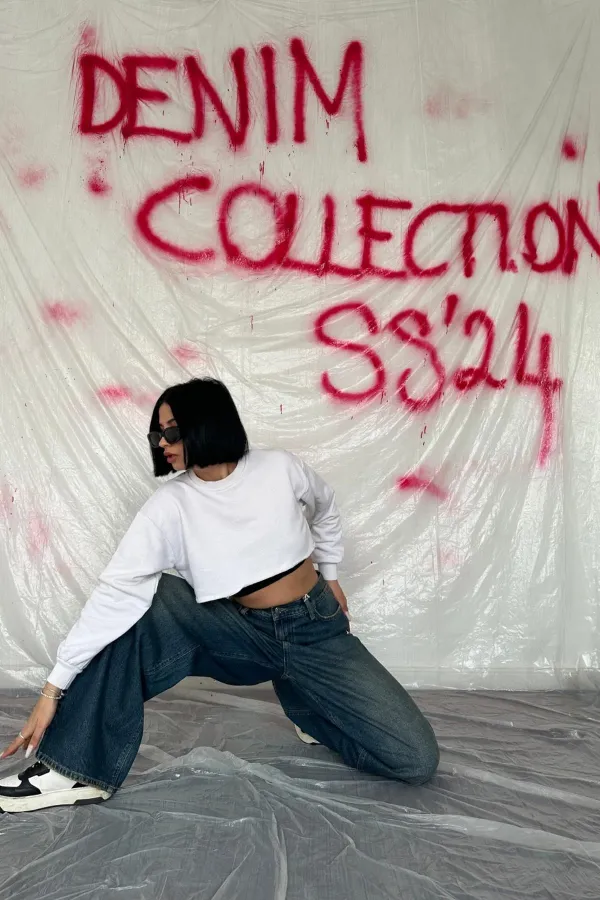 Wholesale Navy Blue Wide Leg Jeans