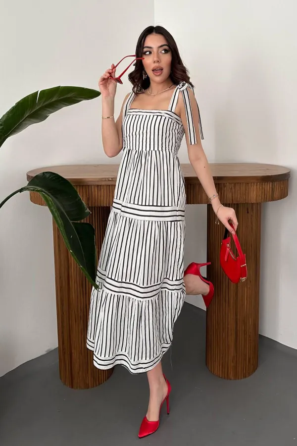 Wholesale Black Off-the-Shoulder Striped Dress