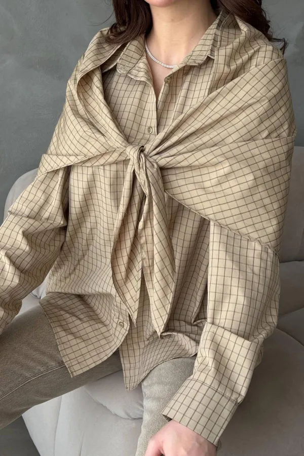 Chemise oversize à détail châle camel en gros