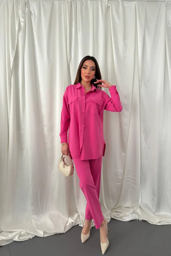 Ensemble chemise fuchsia et pantalon à pression en gros