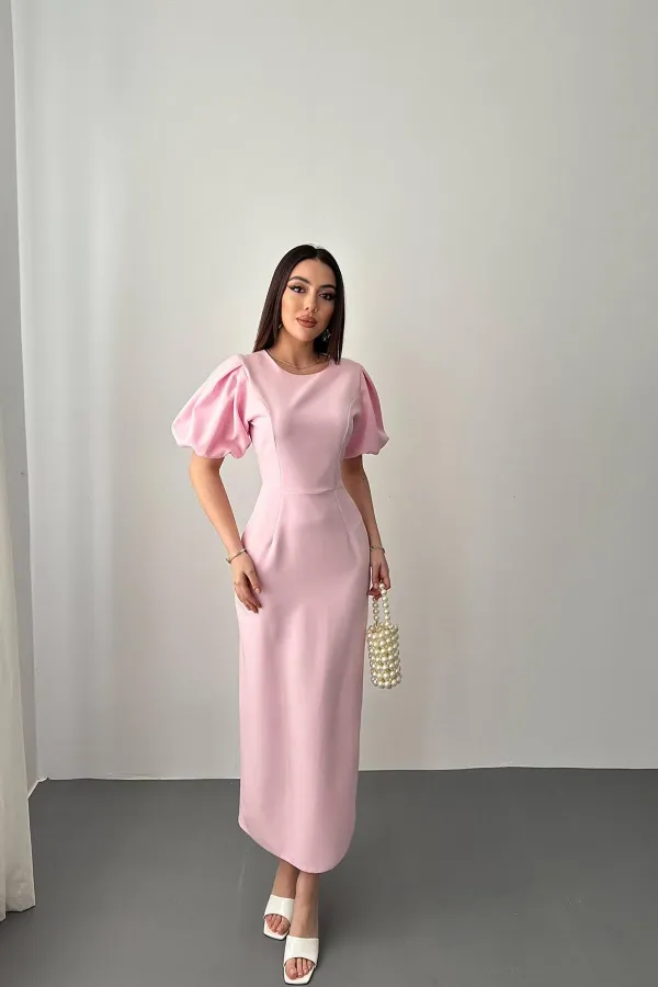 Wholesale Pink Balloon Sleeve Dress