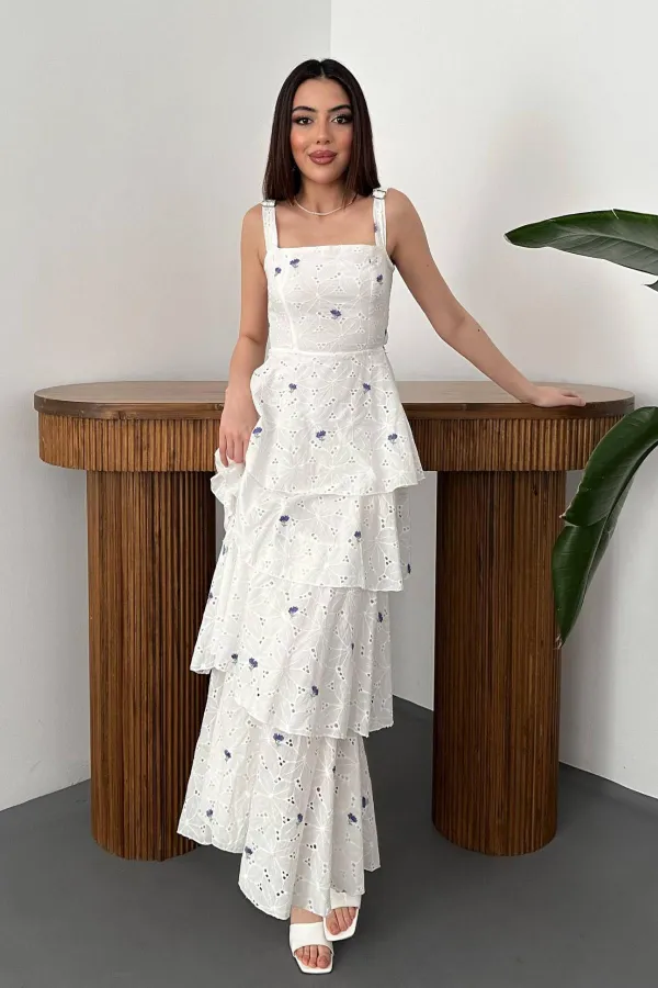 Toptan Lila Kat Kat Arkası Bağlamalı Elbise