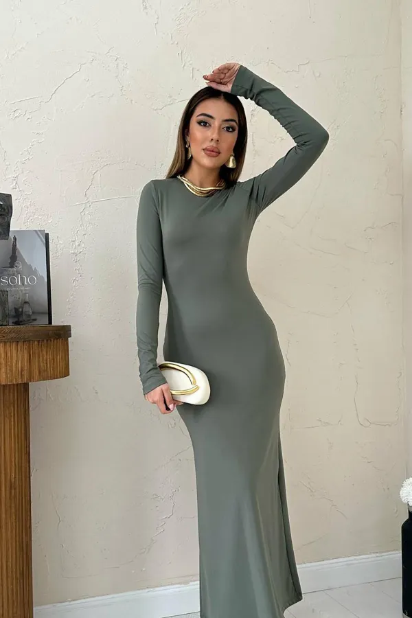 Robe longue moulante kaki en gros