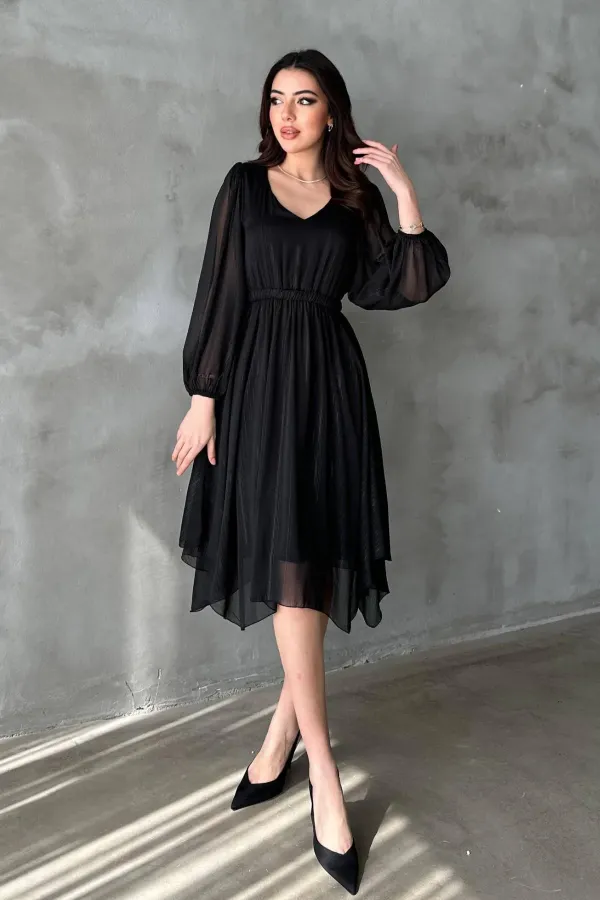 Robe asymétrique noire scintillante en gros