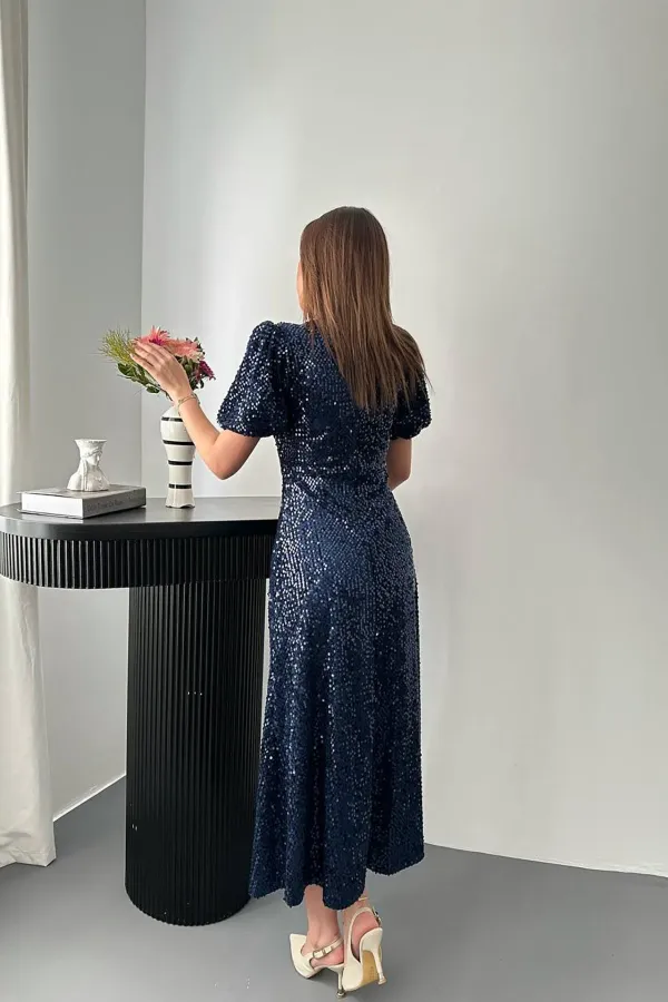 Toptan Lacivert Pulpayet Elbise