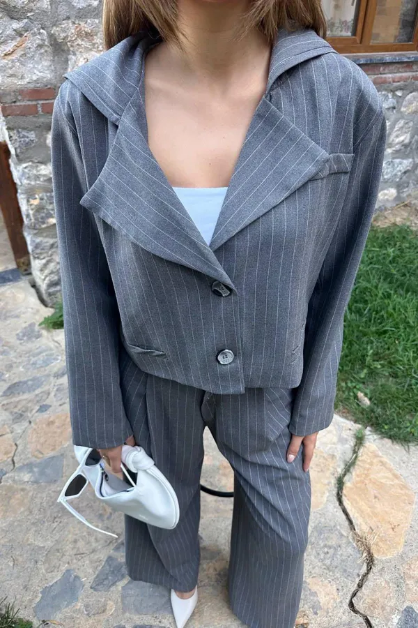 Veste à capuche rayée grise en gros