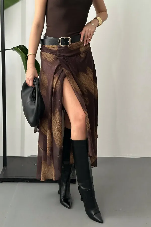 Jupe en mousseline marron froncée en gros