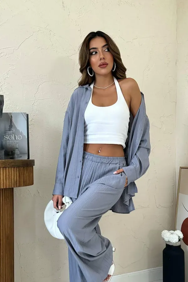 Ensemble chemise et pantalon ample gris Alice en gros