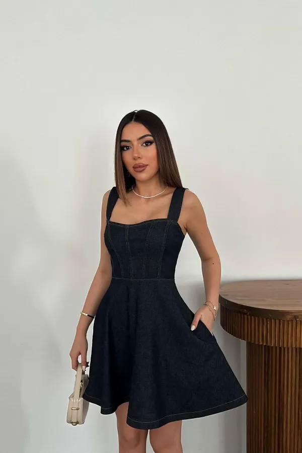 Robe courte bleue en lycra en gros