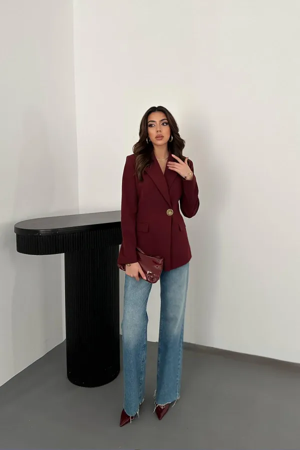 Toptan Bordo Belden Oturtmalı Blazer Ceket