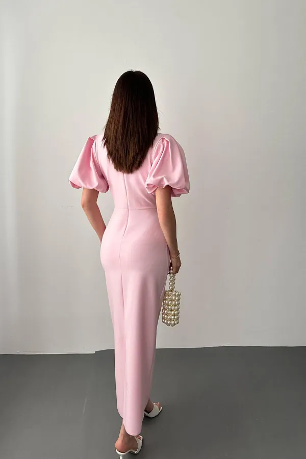 Wholesale Pink Balloon Sleeve Dress