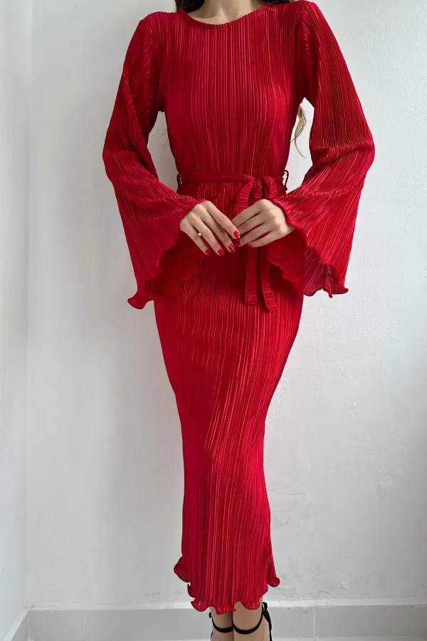 Robe plissée rouge à manches espagnoles en gros