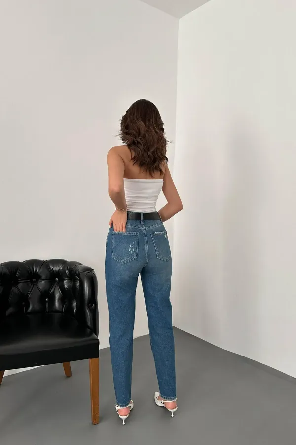 Wholesale Blue Laser Cut Jeans