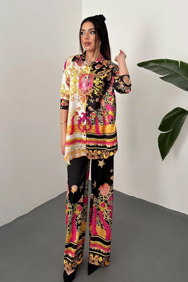 Toptan Sarı Gömlek Ve Desenli Pantolon Takım