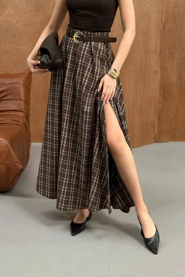 Toptan Kahverengi Ekose Etek