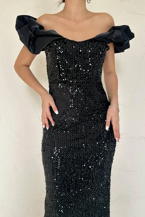Robe noire sans manches à paillettes en gros