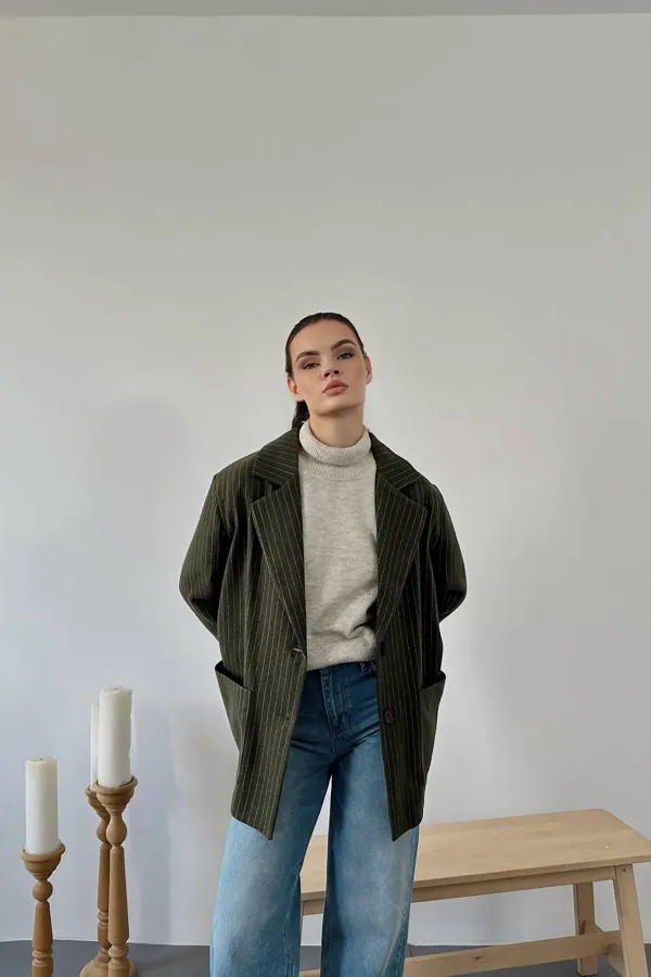 Veste oversize rayée kaki en gros