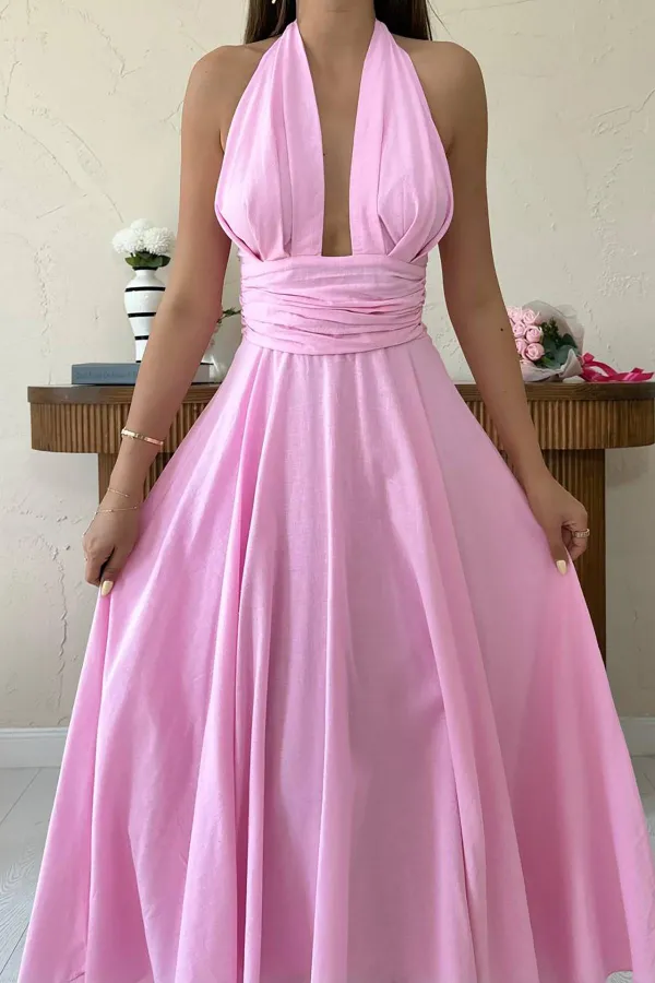 Wholesale Pink Strappy Linen Dress