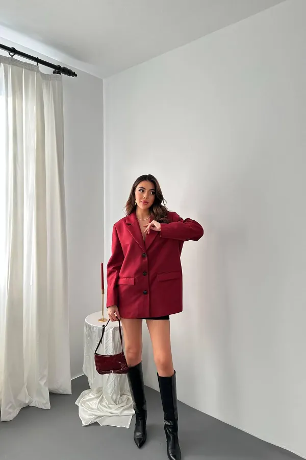Toptan Bordo Blazer Süet Ceket