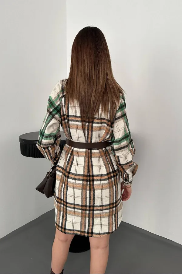 Toptan Kahverengi Oduncu Gömlek Elbise