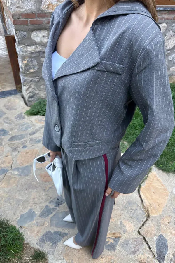 Veste à capuche rayée grise en gros