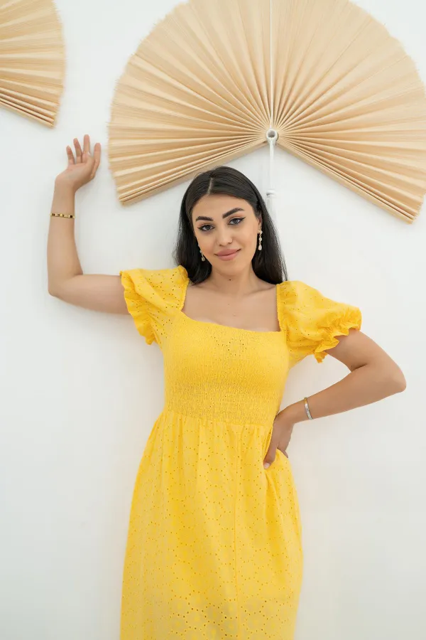 Toptan Sarı Tokalı Fisto Elbise