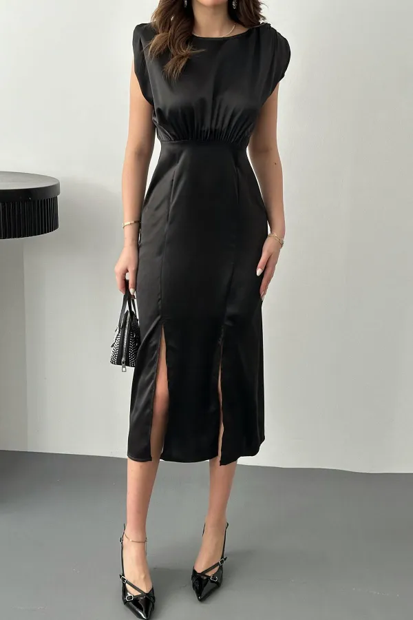 Wholesale Black Helen Dress with Slit Skirt